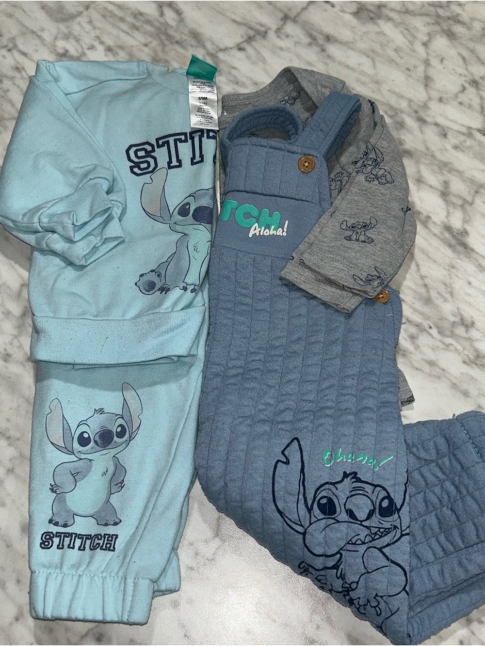 Disney Baby Light Blue and Gray Stitch Outfit Set
